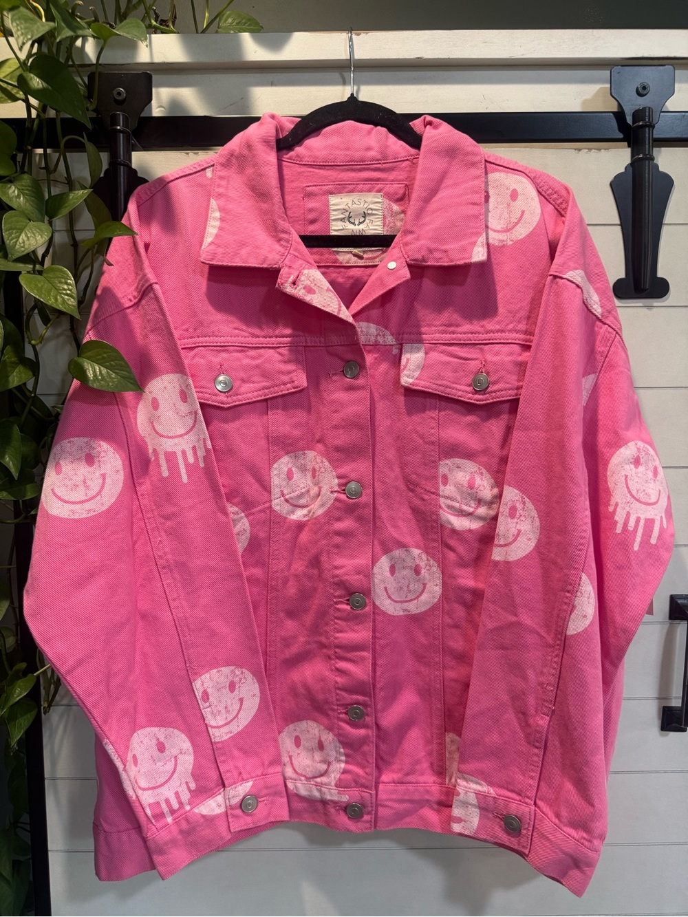 Fantastic Fawn Pink Smiley Denim Jacket